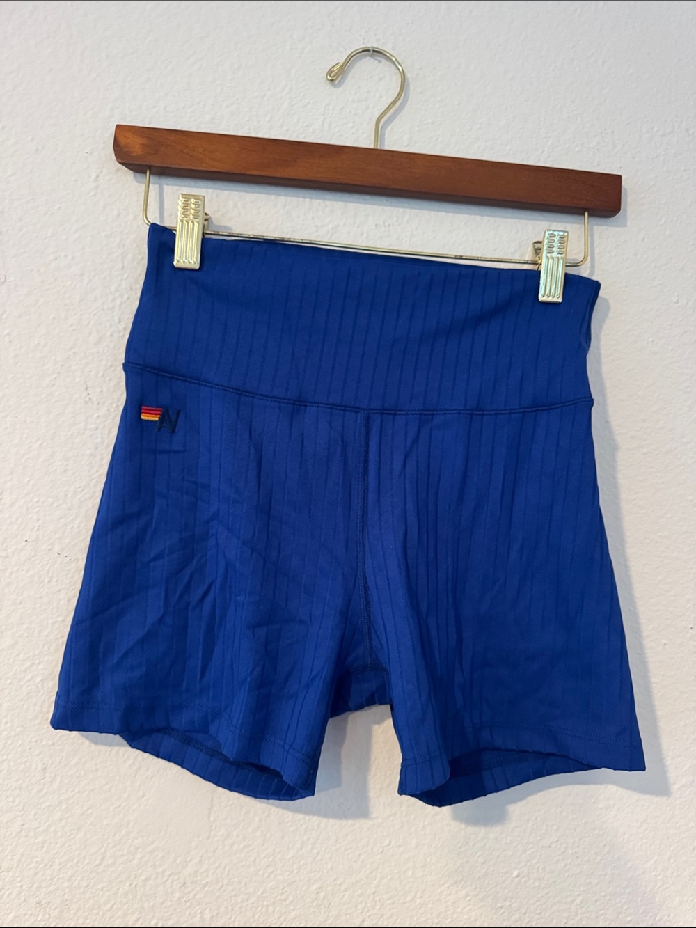 Aviator Nation Blue High-Waist Ribbed Women’s Shorts